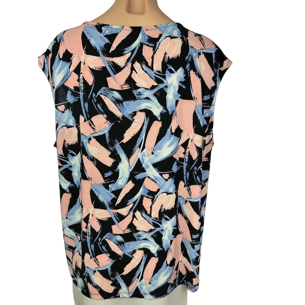Kasper Size XL Pullover Blouse Black Blue Pink Abstract Sleeveless Poly/Elastane - Picture 3 of 5